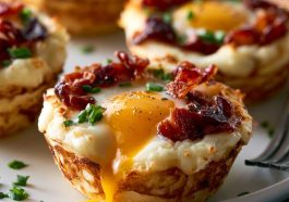 Stuffed mashed potato nests baked golden with cheese and toppings.