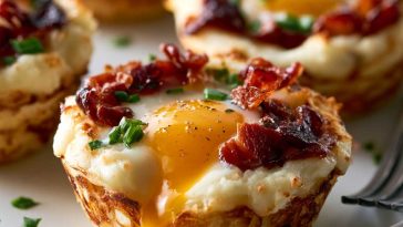 Stuffed mashed potato nests baked golden with cheese and toppings.