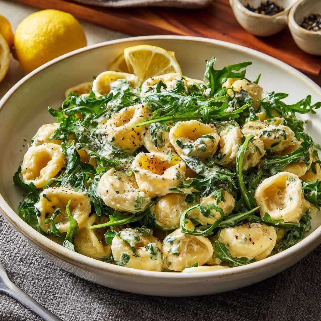 Creamy lemon ricotta pasta with fresh arugula, light and flavorful.