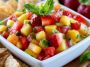 Fresh fruit salsa served with cinnamon sugar tortilla chips.