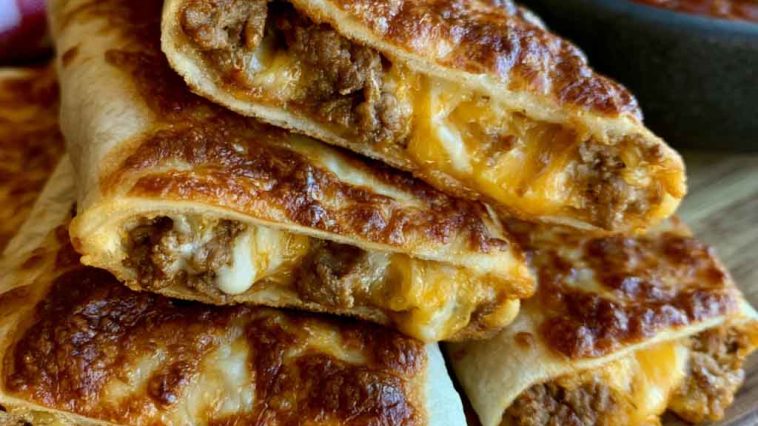 Cheesy taco sticks filled with seasoned beef and melted cheese.