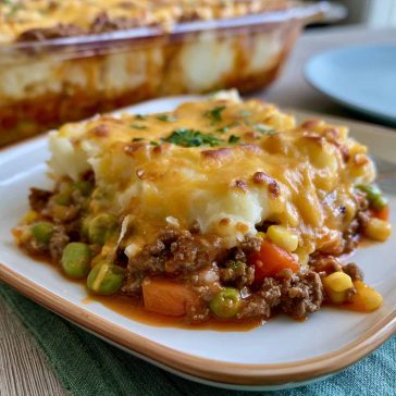 Easy hobo casserole with ground beef, sliced potatoes, melted cheese, and a creamy sauce baked until golden and bubbly.