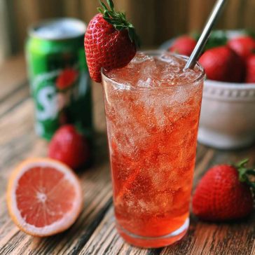 Refreshing strawberry dirty sprite drink with ice and fizzy bubbles.