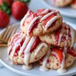 Strawberry shortcake cookies – Golden cookies topped with fresh strawberries and cream.