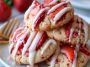 Strawberry shortcake cookies – Golden cookies topped with fresh strawberries and cream.