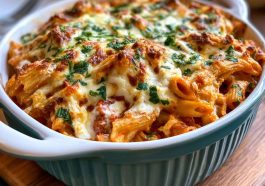 Golden ricotta pasta bake fresh from the oven