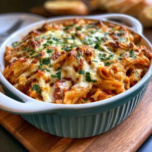 Golden ricotta pasta bake fresh from the oven