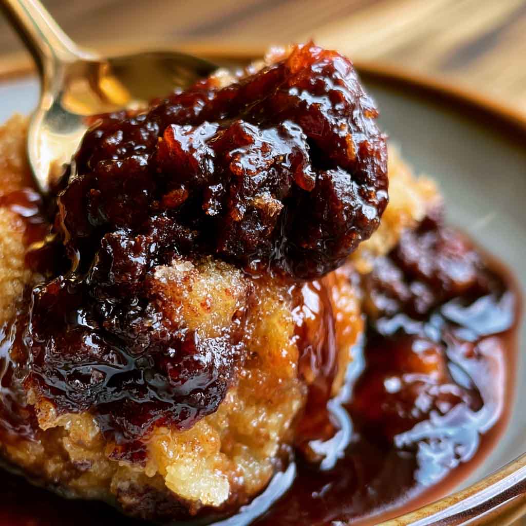 Warm Southern chocolate cobbler with a rich fudgy sauce beneath a soft chocolate cake topping, served with a scoop of vanilla ice cream.