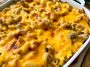 Cheesy Cheeseburger Casserole made with ground beef, pasta, and melted cheddar cheese baked until golden.
