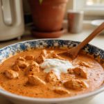 “Authentic butter chicken with rice butter chicken recipeand herbs”