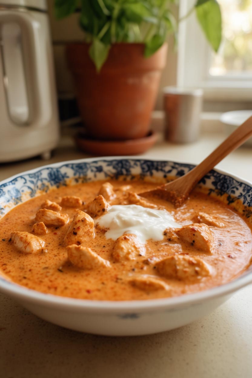 “Authentic butter chicken with rice butter chicken recipeand herbs”